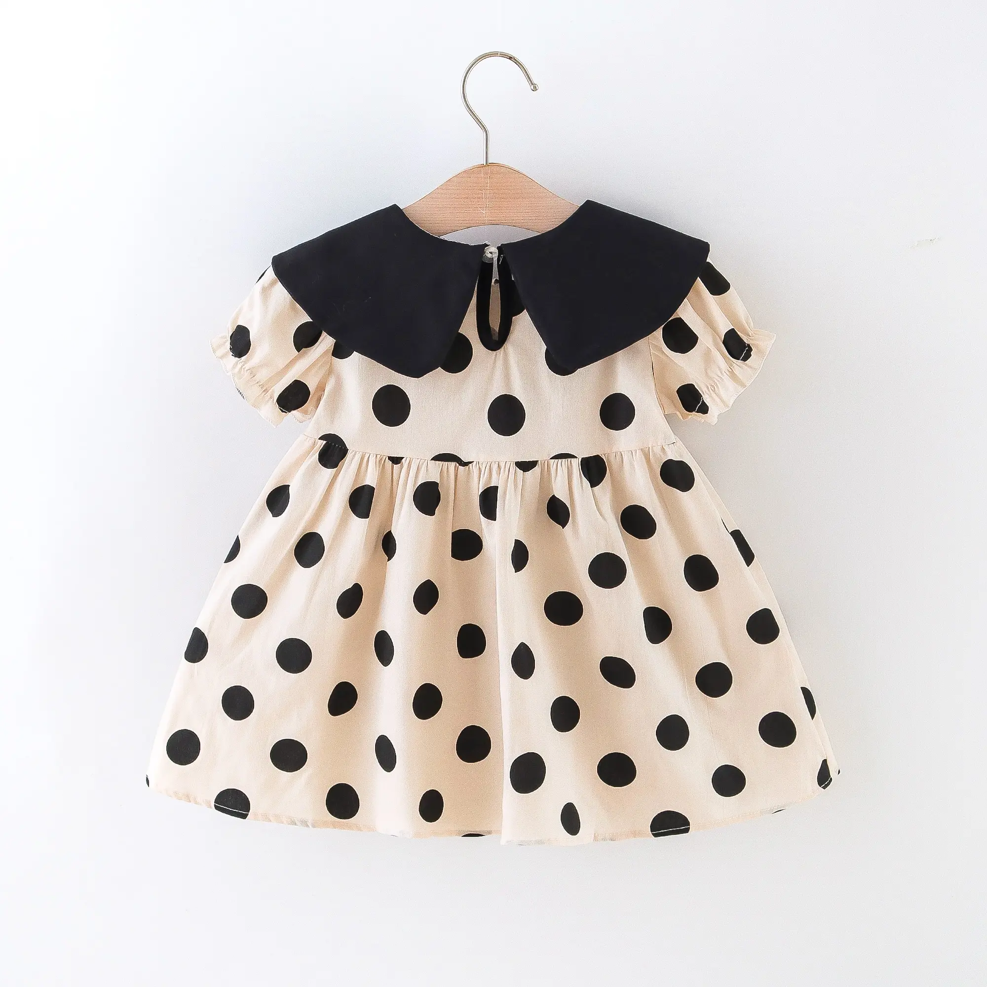 Baby girl dress summer baby girl full of polka dot color matching large lapel with bubble sleeves princess dress