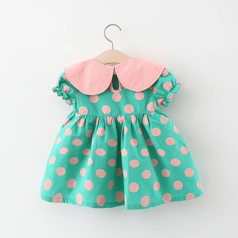 Baby girl dress summer baby girl full of polka dot color matching large lapel with bubble sleeves princess dress