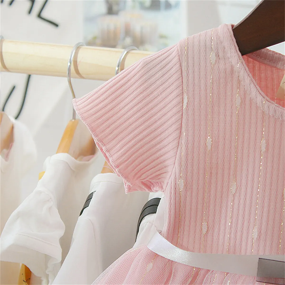 Baby Party Princess Dress Girl Flower Sweet Mesh Patch Short Sleeve Dress Children'S Birthday Dress