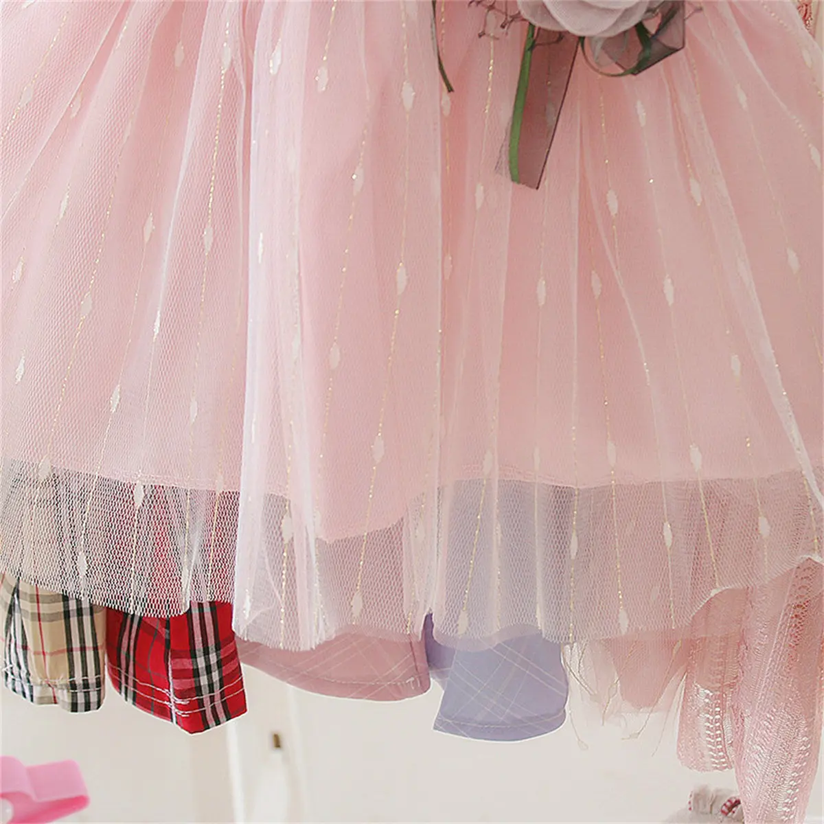 Baby Party Princess Dress Girl Flower Sweet Mesh Patch Short Sleeve Dress Children'S Birthday Dress