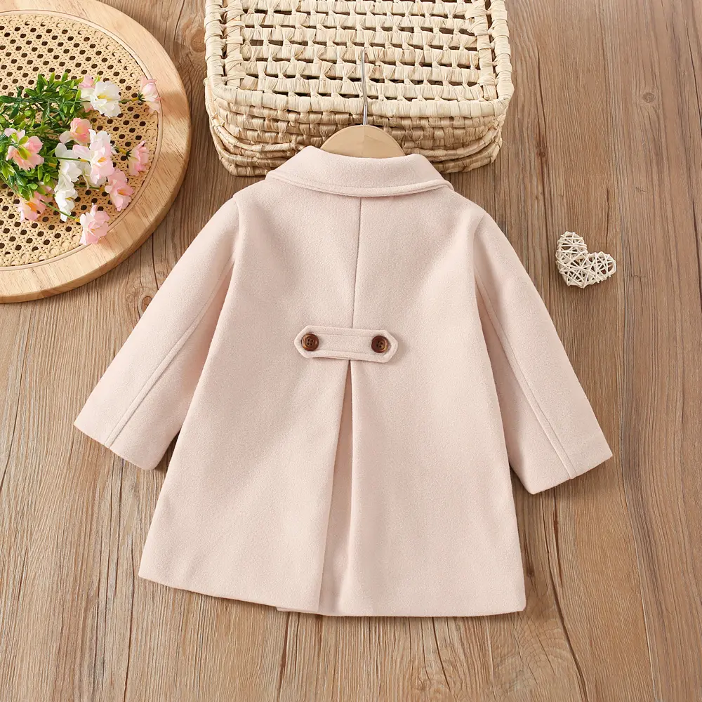 New autumn and winter children's woolen coat girls' solid color lapel double row button casual coat