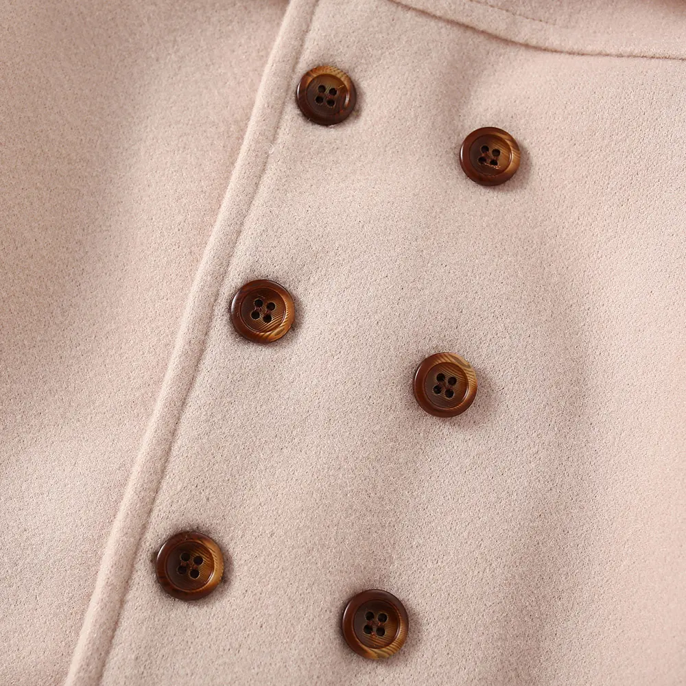 New autumn and winter children's woolen coat girls' solid color lapel double row button casual coat