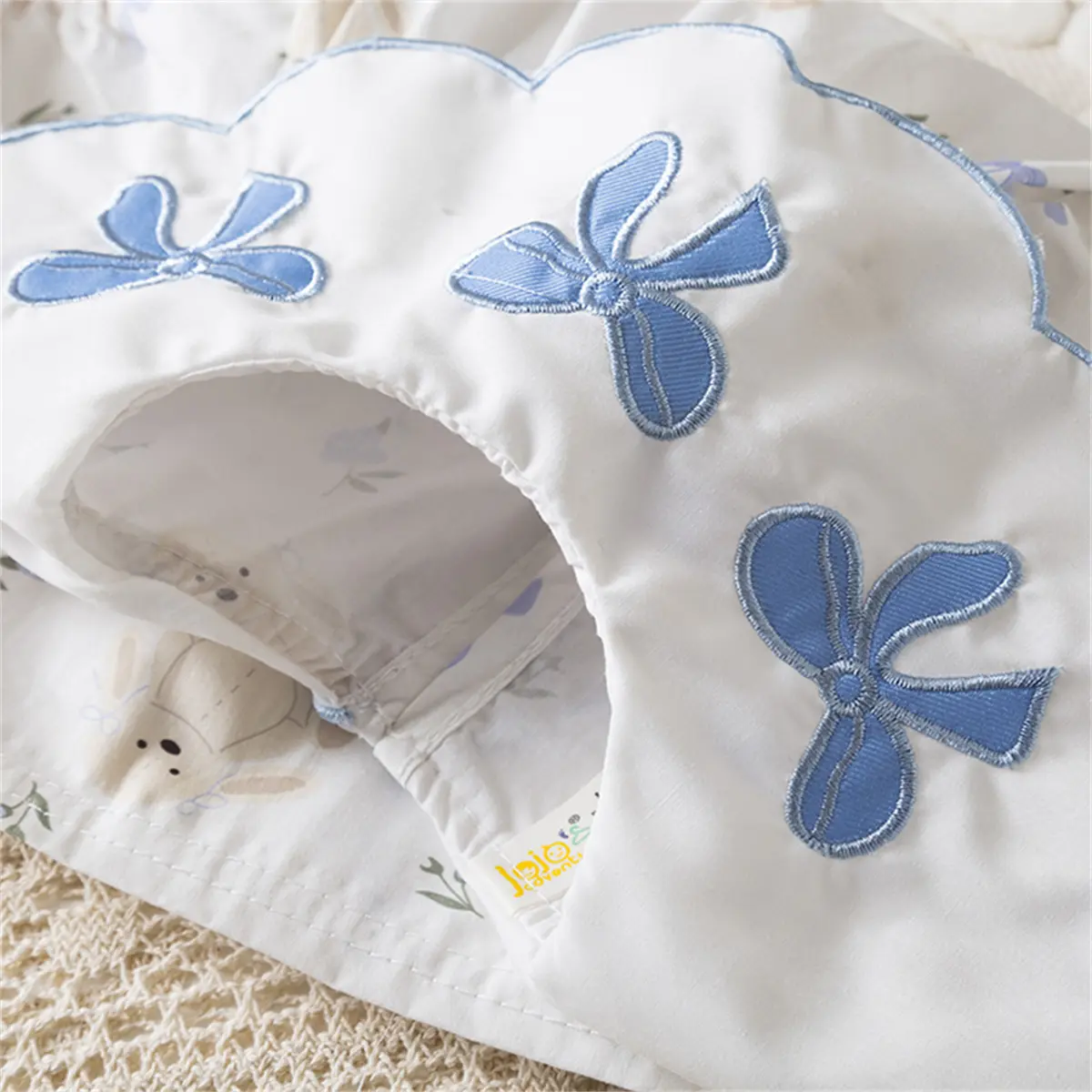 Casual Dresses For Girls Short Sleeved Round Neck Baby Girl Dresses Bear Print Blue Bow Embroidery Sweet Baby Clothes