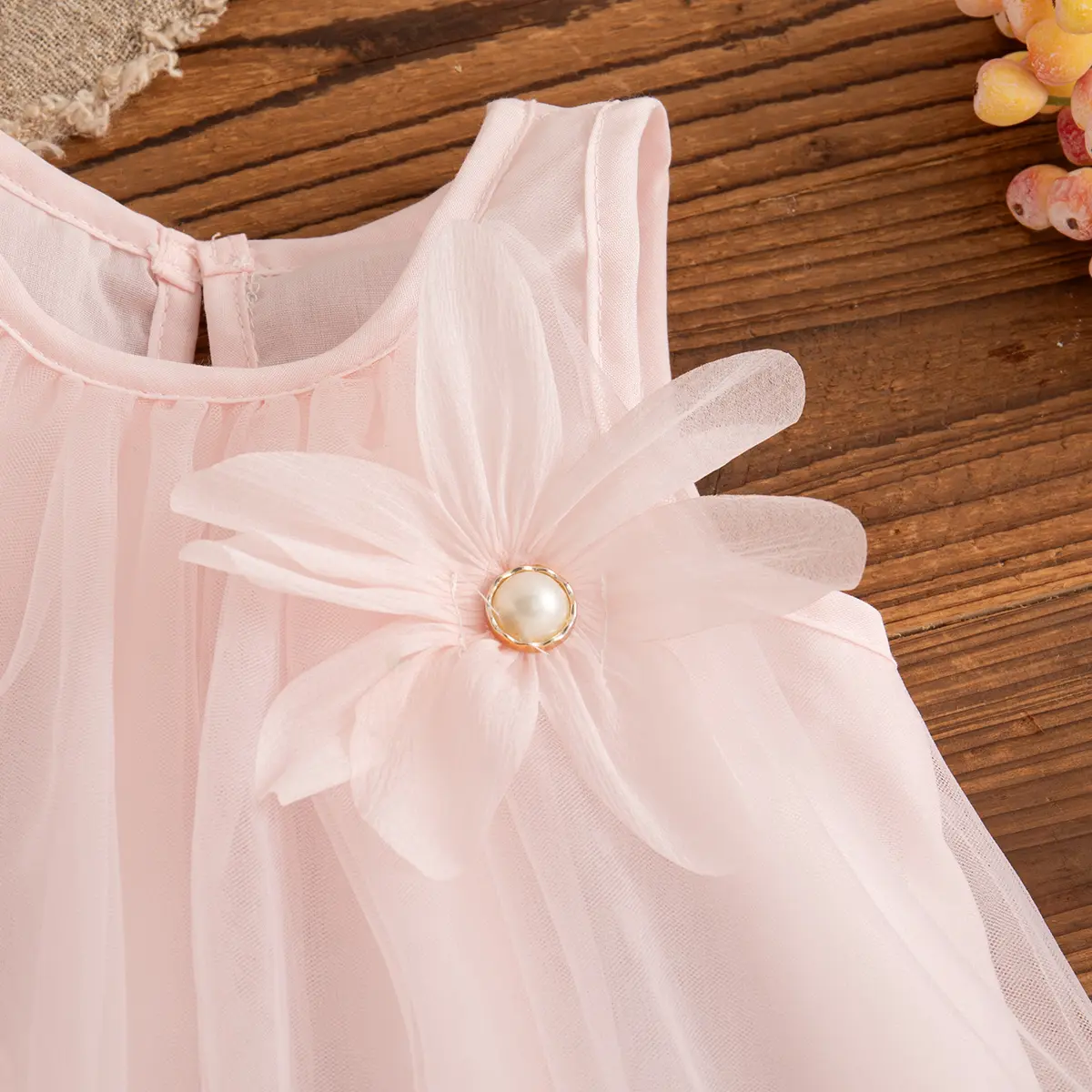 Party Girl Dress Flower Princess Sweet Baby Girl Dress Summer Birthday Ball Gown Solid Color Mesh Baby Girl Clothing
