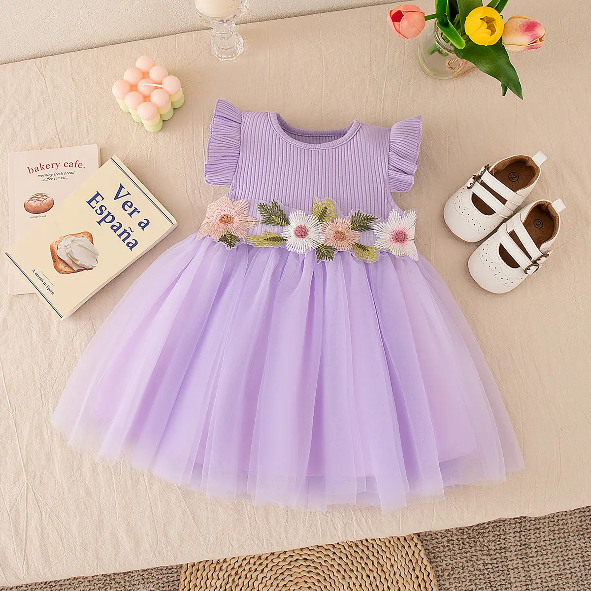 Summer Baby Girl Dresses New Round Neck Sleeveless Flower Embroidered Girl Clothes Mesh Princess Sweet Baby Dresses