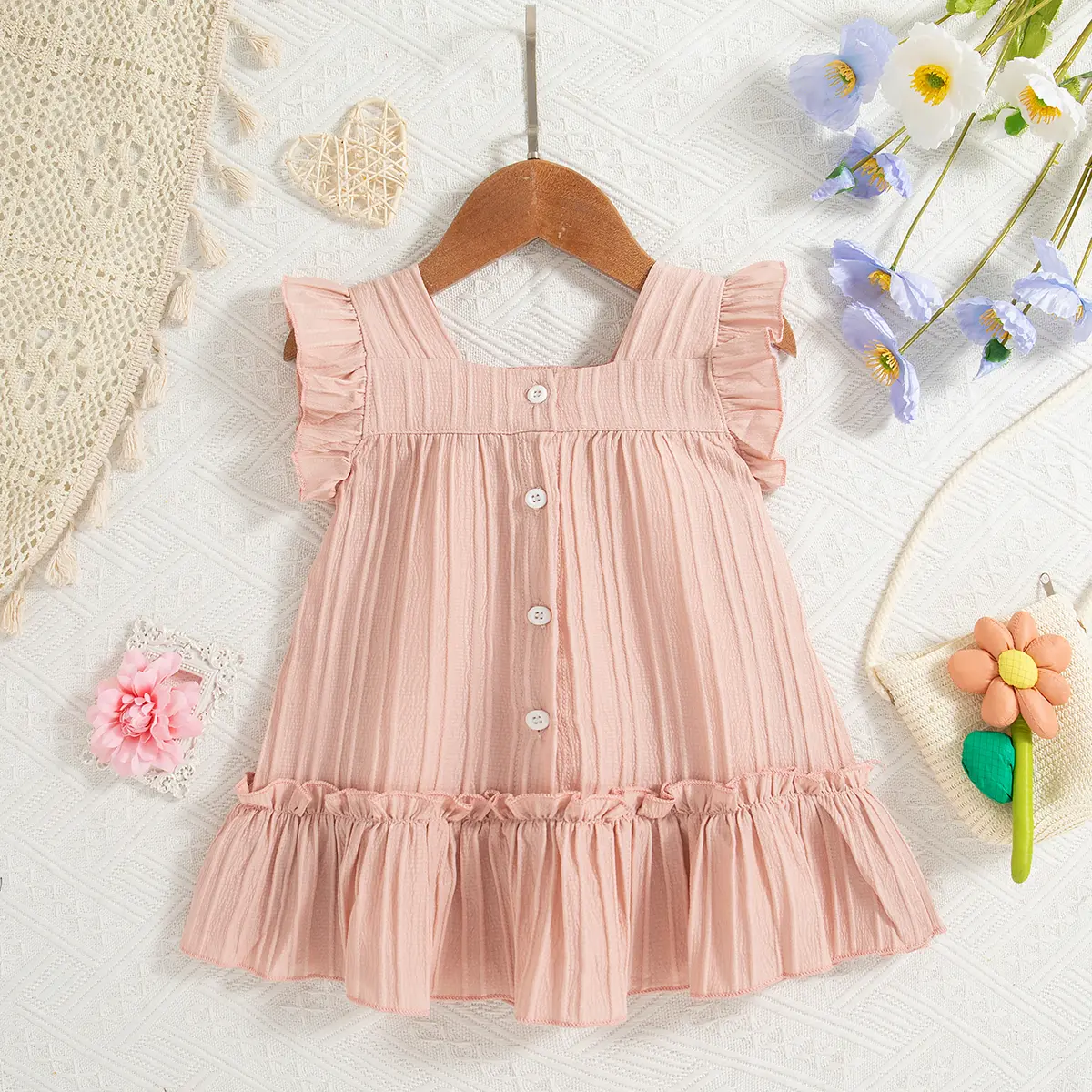 Summer Girl'S Sleeveless Vine Flower Sweet Beauty Baby Dress 1 Year Old Girl Clothes Casual Holiday Girl Dress