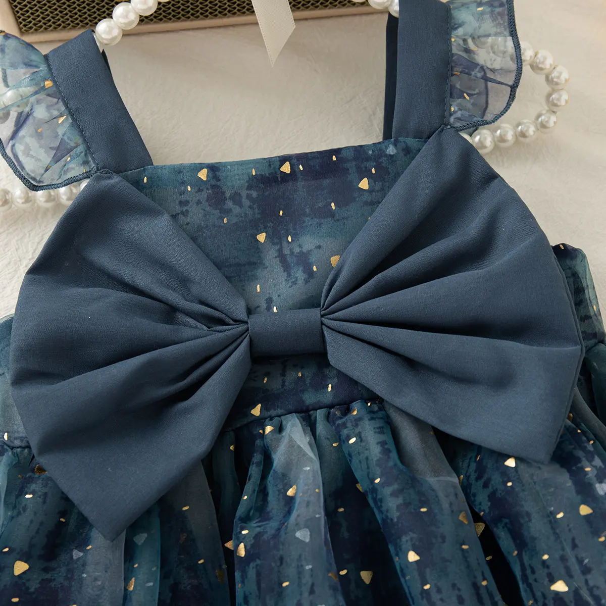 Baby Girl Dresses Summer New Sleeveless Ruffle Edge Baby Dress Mesh Starry Sky Sequins Sweet Bow Costumes For Girls