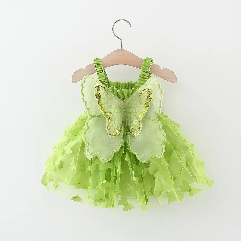 Baby Girl Party Princess Dress Summer Toddler 3d Fairy Butterfly Wings Hanging Strap Mesh Cute Fashion Dress