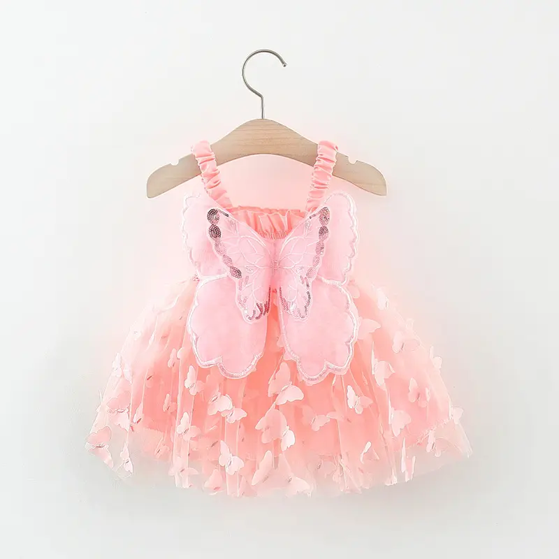 Baby Girl Party Princess Dress Summer Toddler 3d Fairy Butterfly Wings Hanging Strap Mesh Cute Fashion Dress