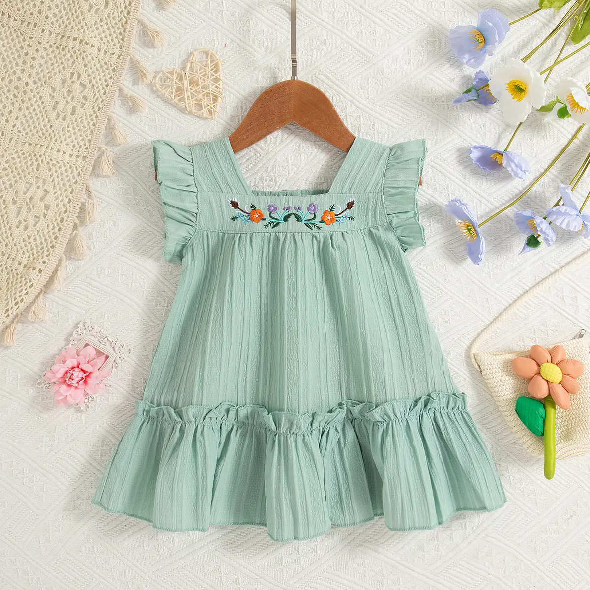 Summer Girl'S Sleeveless Vine Flower Sweet Beauty Baby Dress 1 Year Old Girl Clothes Casual Holiday Girl Dress