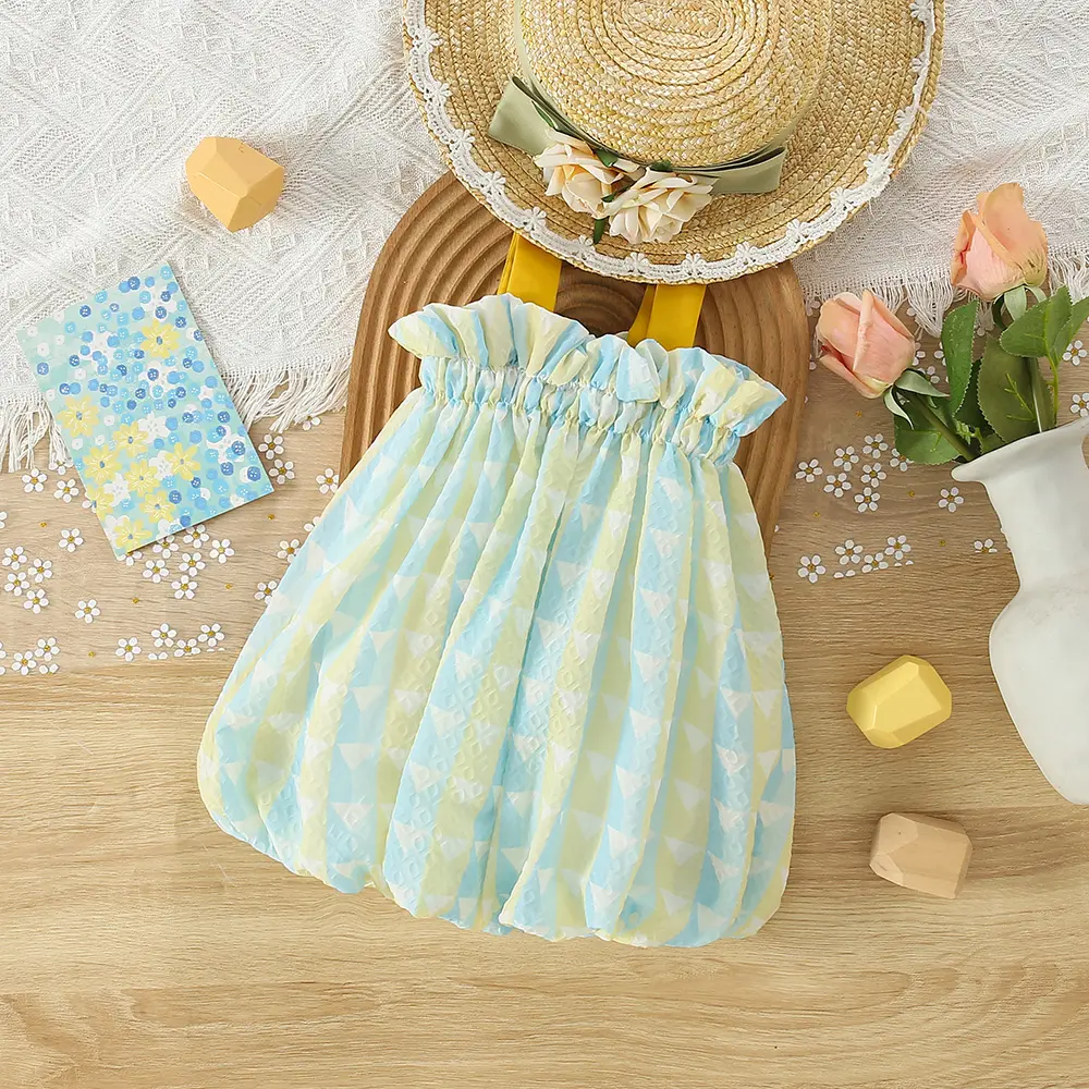 Baby Dress Summer Girl Covered With Colorful Checkered Patterns Two 3d Floral Suspender Princess Dresses