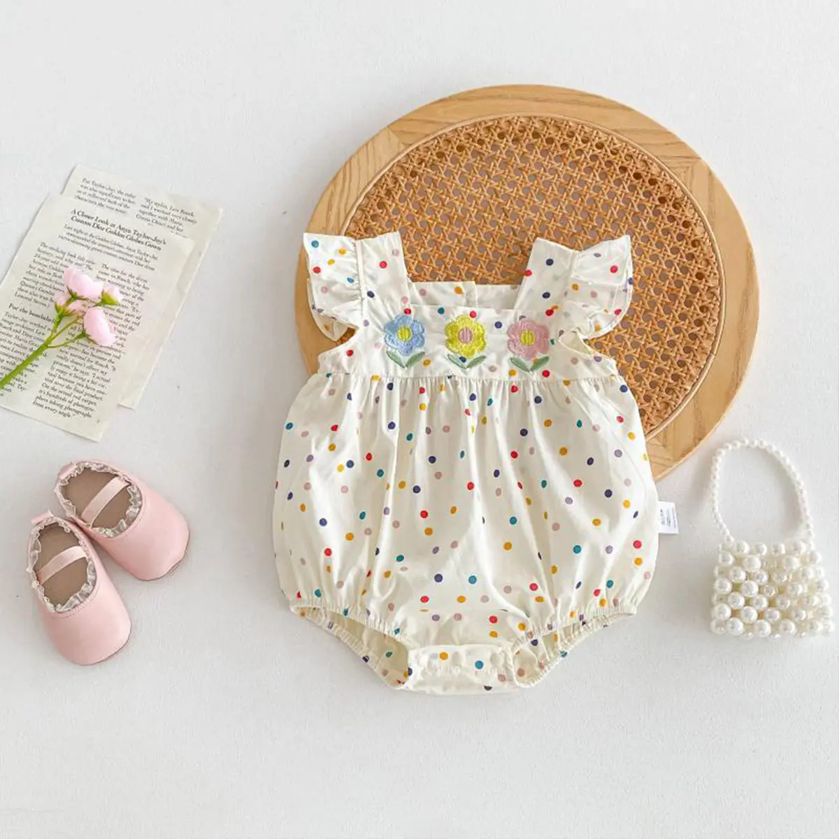 Summer sleeveless newborn flower polka dot Triangle pants crawling suit 0 to 3 months clothes for girl baby Cotton jumpsuit