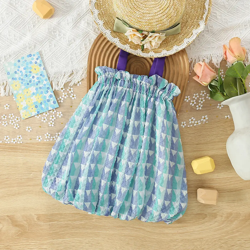 Baby Dress Summer Girl Covered With Colorful Checkered Patterns Two 3d Floral Suspender Princess Dresses