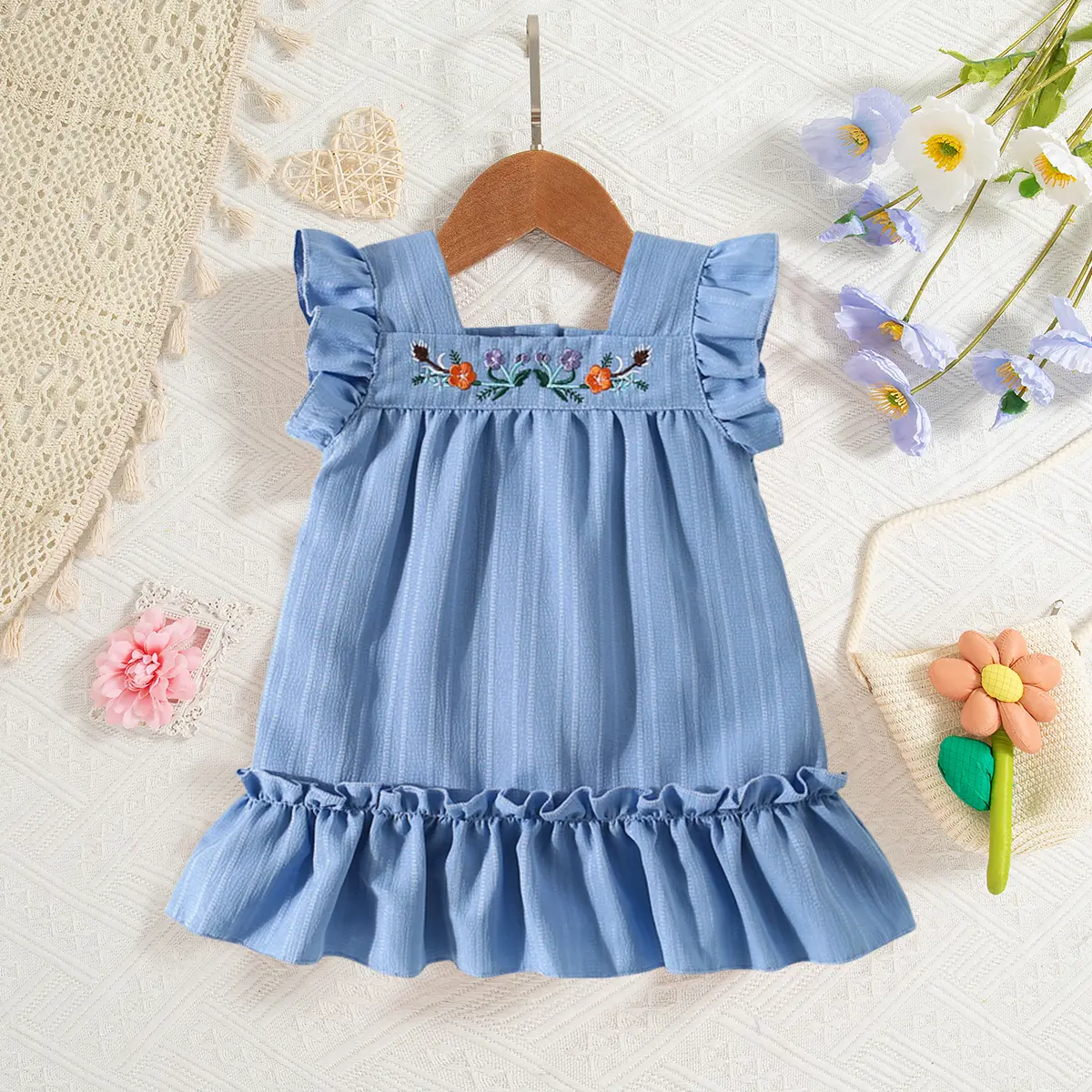 Summer Girl'S Sleeveless Vine Flower Sweet Beauty Baby Dress 1 Year Old Girl Clothes Casual Holiday Girl Dress