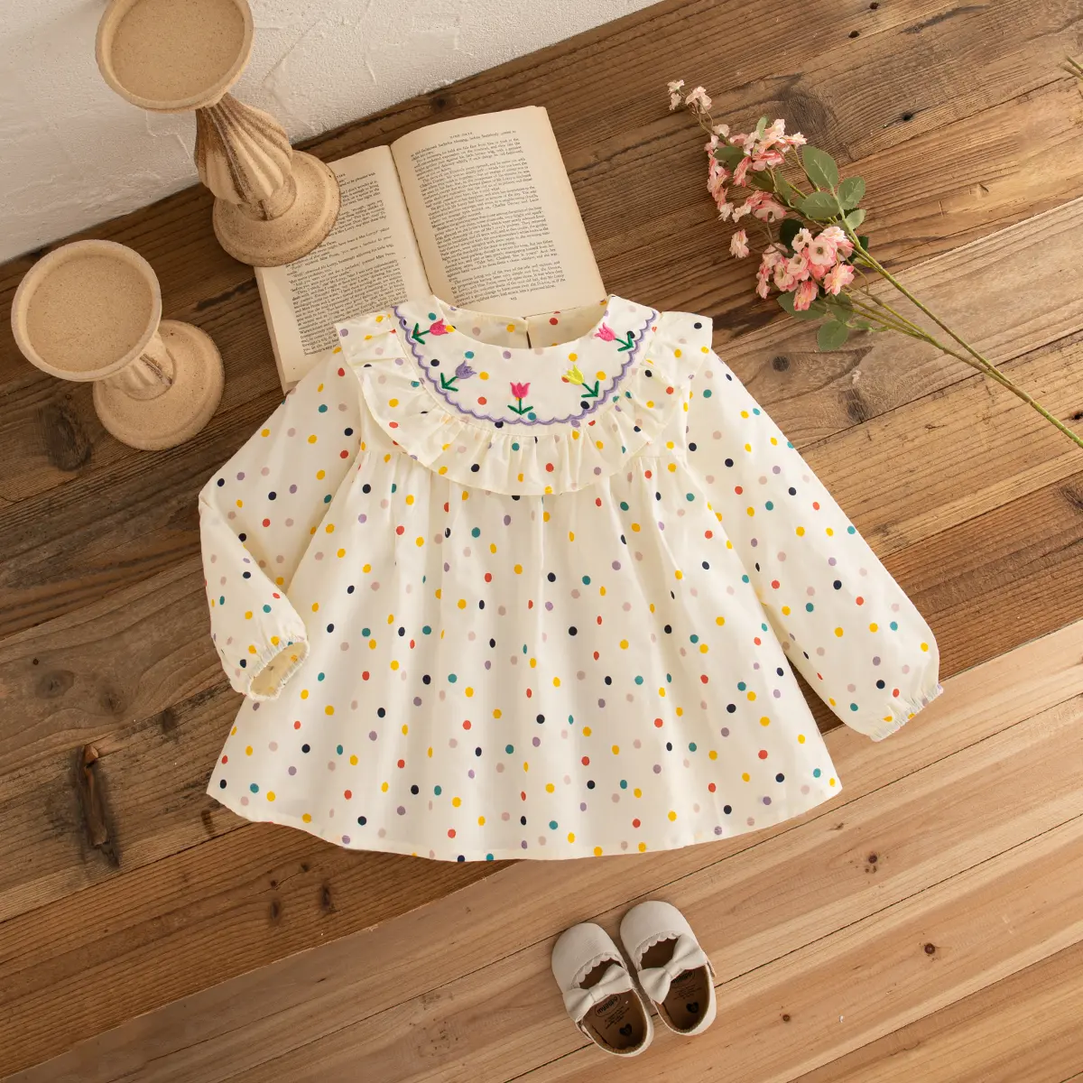 Autumn Baby Clothes Girl Long Sleeved New Round Neck Children Clothes Sweet Flower Embroidery Fashion Girl Tops