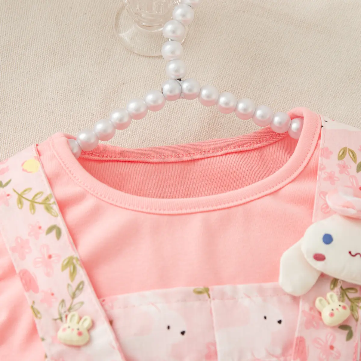 Clothes Girl 2 Pieces Set Summer Sleeveless Shoulder Shorts Baby Clothes Girl With Flower Print Rabbit Ears Baby Set
