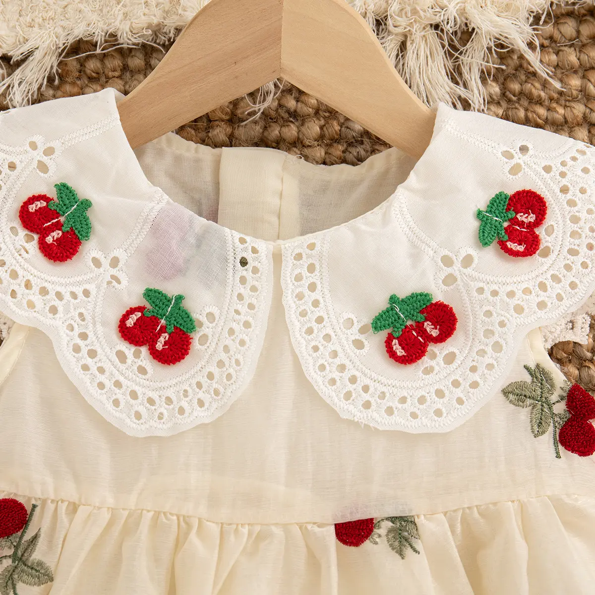 Toddler Dress Summer New Sleeveless Sweet Baby Girl Dresses Cherry Embroidered Lapel Imitation Satin Clothes Girl