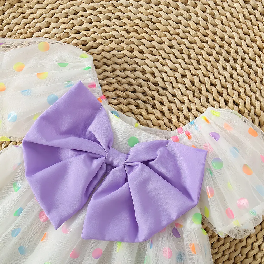 Summer Baby Girl Dress For Girls' Birthday Party Colorful Polka Dot Big Bow Mesh Bubble Sleeve Princess Dress