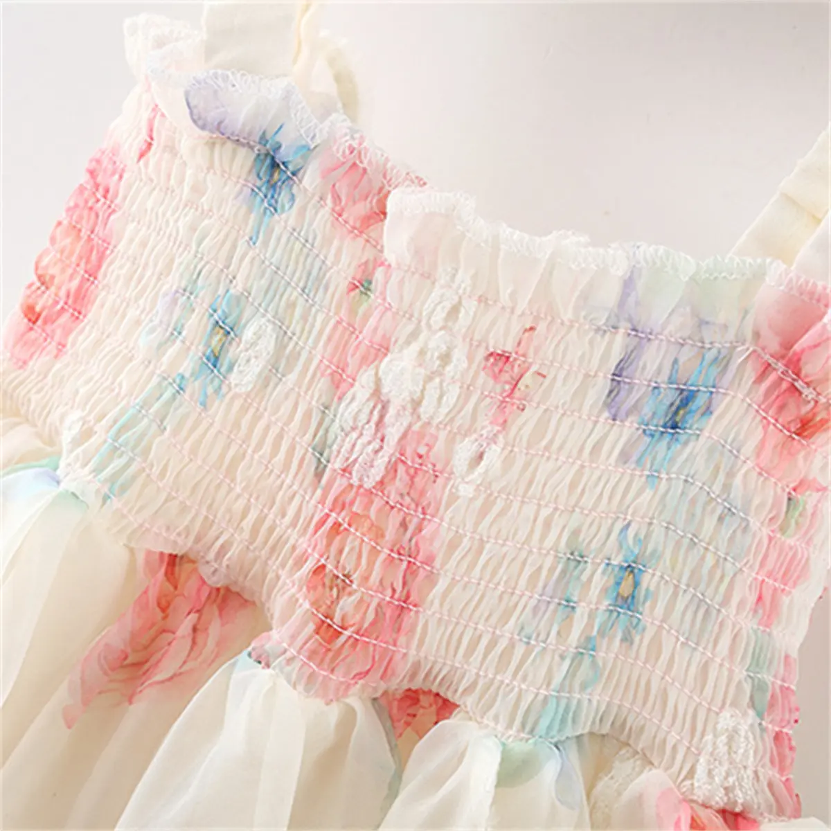 Girl's Baby Dress Summer Girl's Colorful Halo Dyed Flower Print Back Butterfly Wings Strap Princess Dress