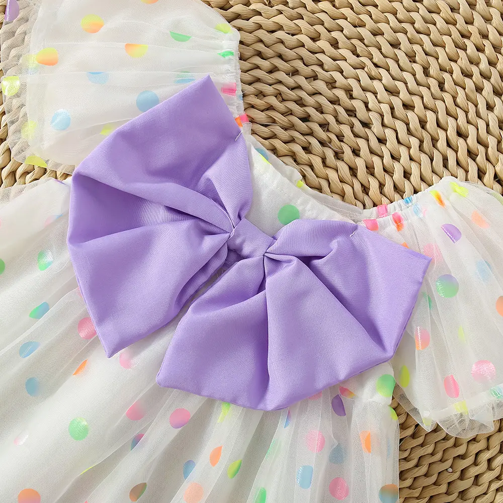 Summer Baby Girl Dress For Girls' Birthday Party Colorful Polka Dot Big Bow Mesh Bubble Sleeve Princess Dress