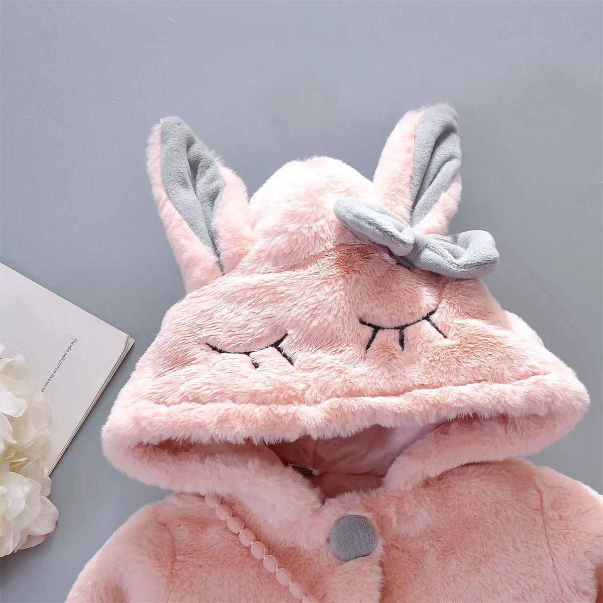 2pc/Set Baby Girl Clothes New Long Sleeve Cute Rabbit Hoodie Jacket Winter Plush Bow Children Clothes Send bag For 0-3years