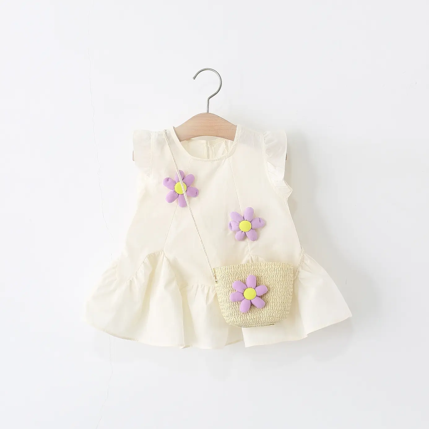 Girl Dresses 2 Pieces Set Dress Hat Sleeveless Solid Color Baby Dresses Ruffle Edge 3d Flower Sweet Summer Baby Girl Clothes