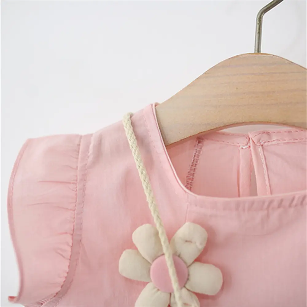 Girl Dresses 2 Pieces Set Dress Hat Sleeveless Solid Color Baby Dresses Ruffle Edge 3d Flower Sweet Summer Baby Girl Clothes