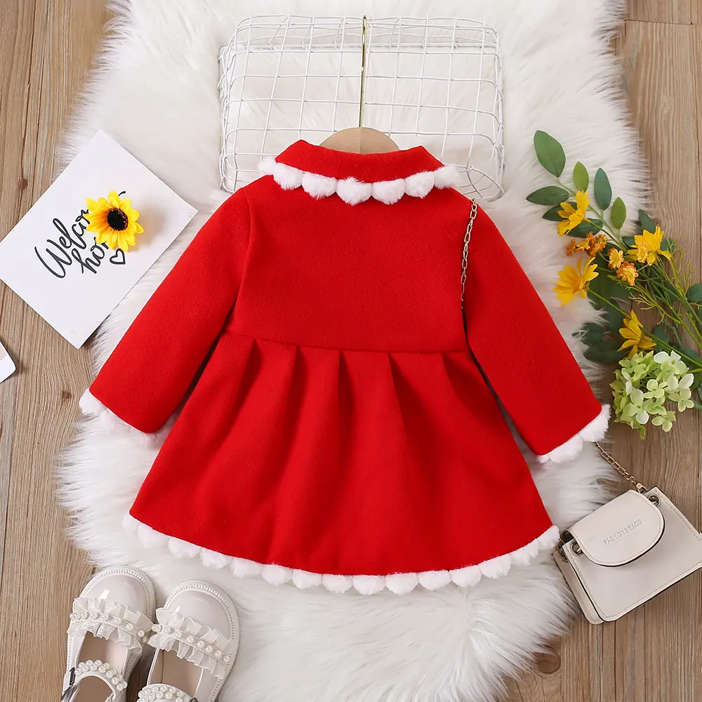 Casual Girls' Coat Spring And Autumn Baby Girl Double Bow Single Breasted Fur Cuffs Base Color Fashionable Coat
