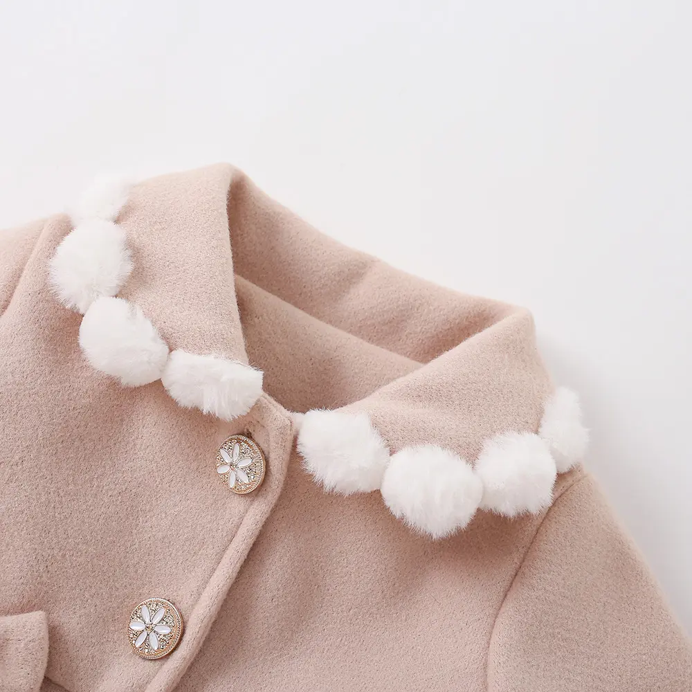 Casual Girls' Coat Spring And Autumn Baby Girl Double Bow Single Breasted Fur Cuffs Base Color Fashionable Coat