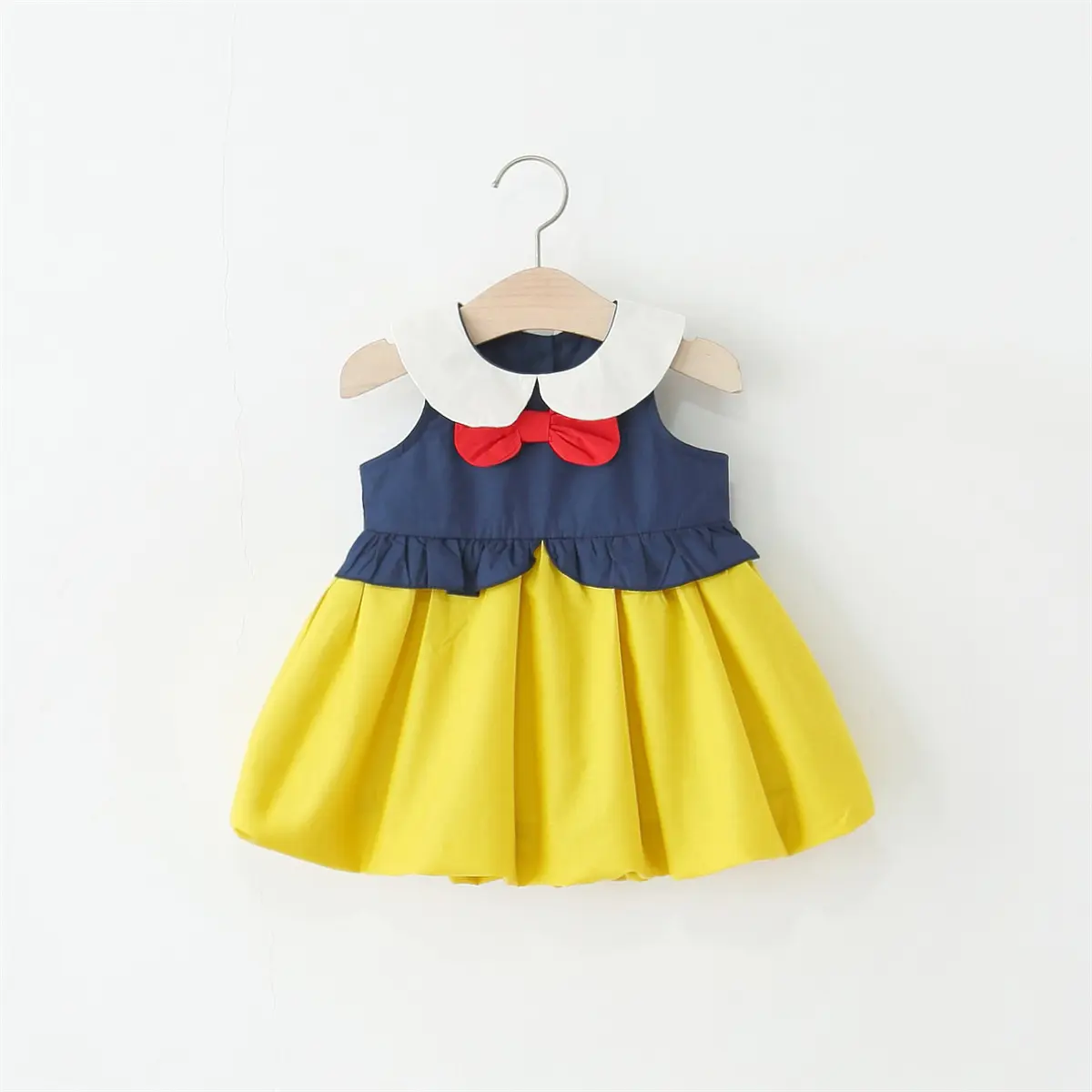 Baby Dresses Summer New Sleeveless Solid Color Girls Dress Patchwork Lapel Sweet Bow Ruffle Baby Girl Clothing