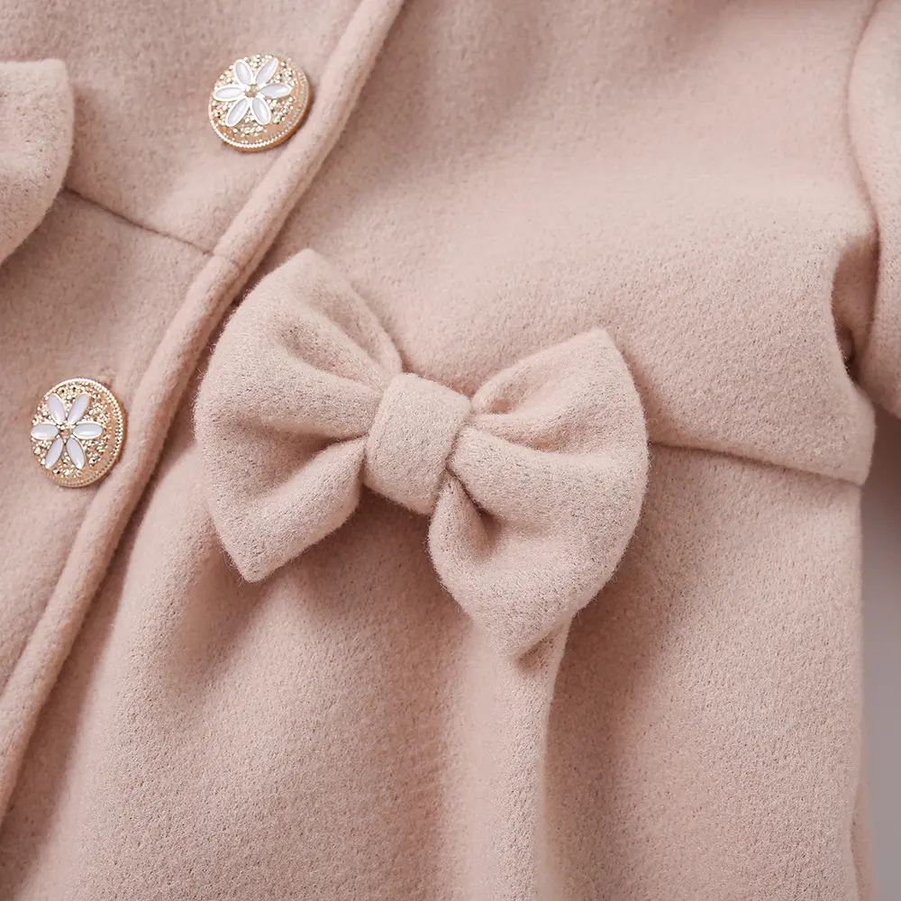 Casual Girls' Coat Spring And Autumn Baby Girl Double Bow Single Breasted Fur Cuffs Base Color Fashionable Coat