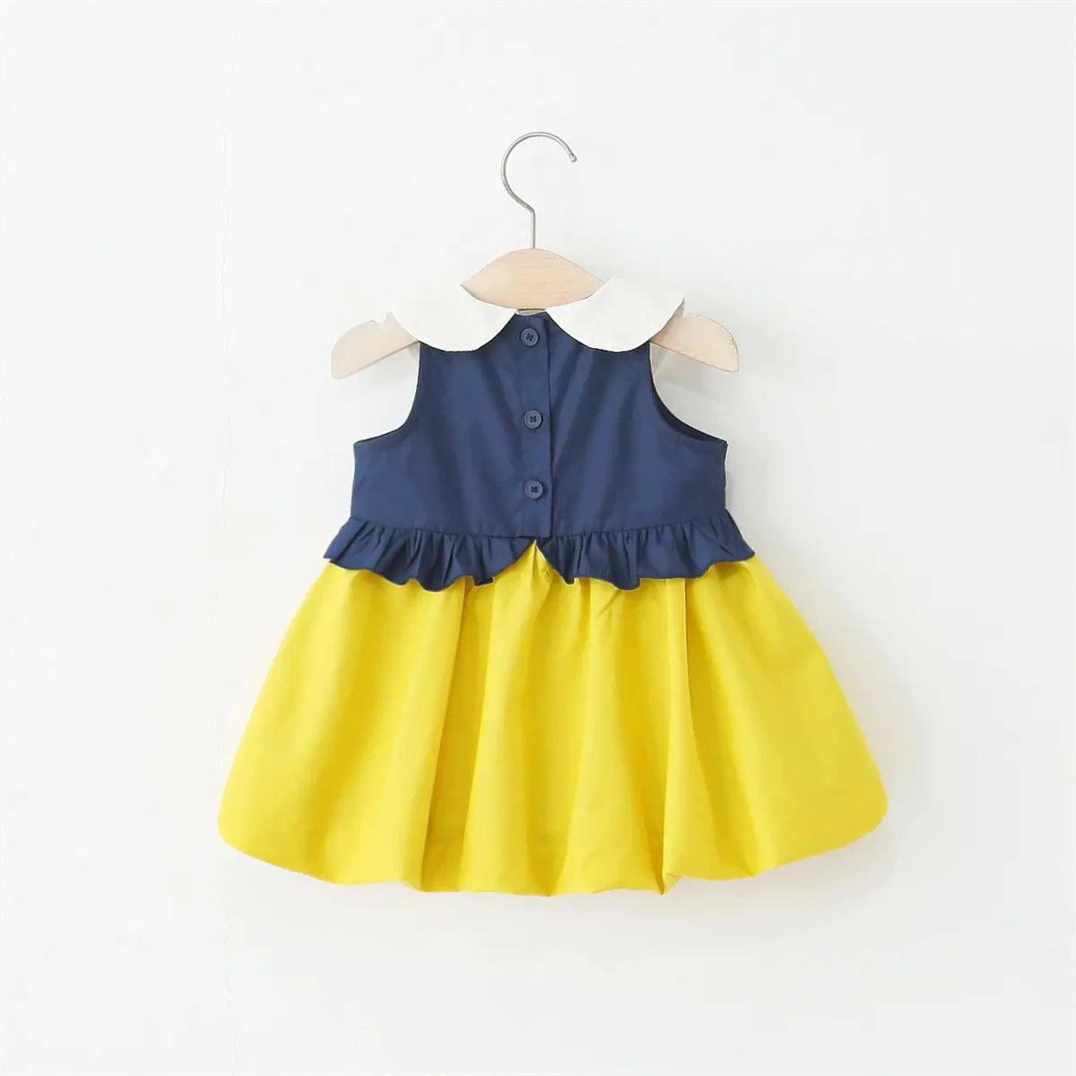 Baby Dresses Summer New Sleeveless Solid Color Girls Dress Patchwork Lapel Sweet Bow Ruffle Baby Girl Clothing