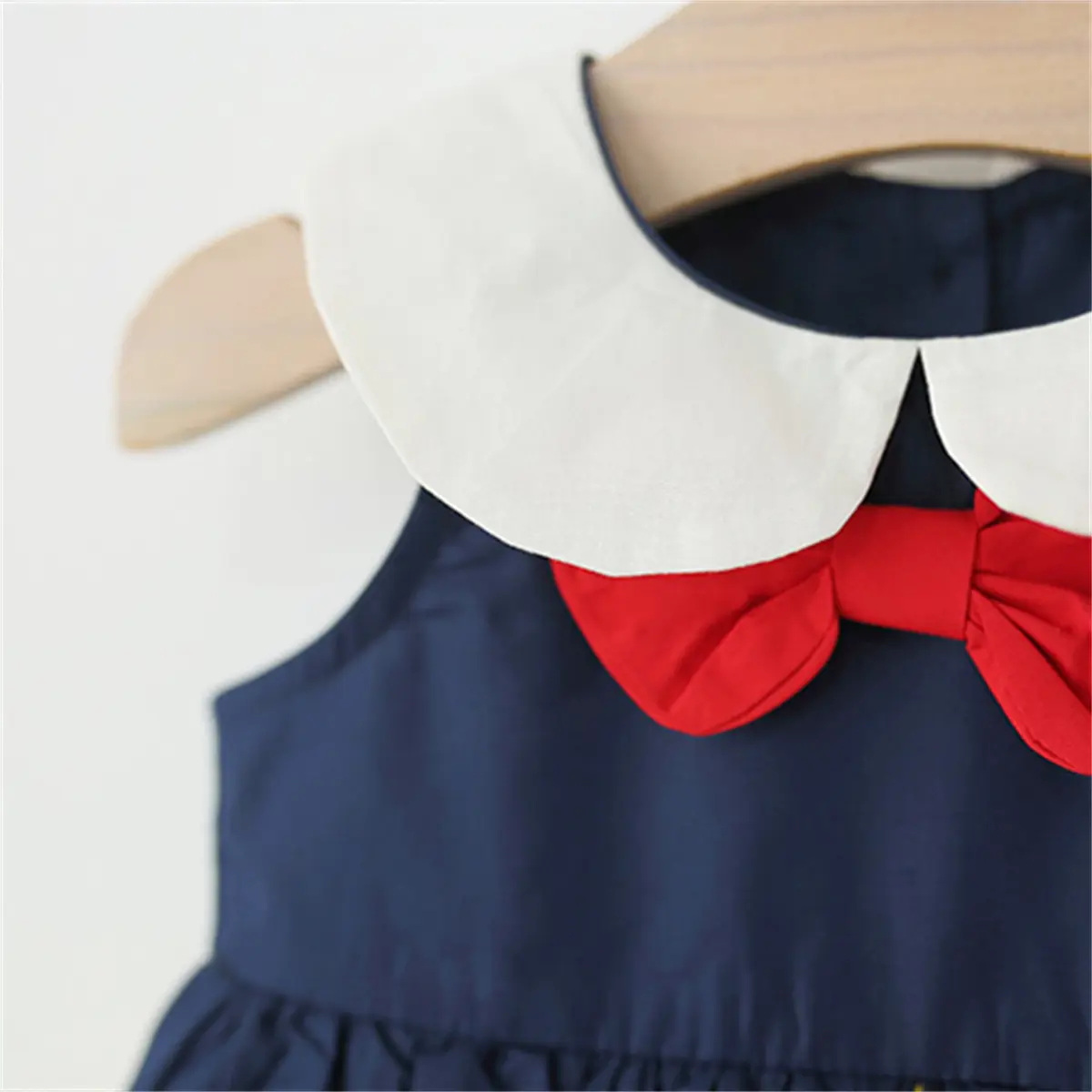 Baby Dresses Summer New Sleeveless Solid Color Girls Dress Patchwork Lapel Sweet Bow Ruffle Baby Girl Clothing