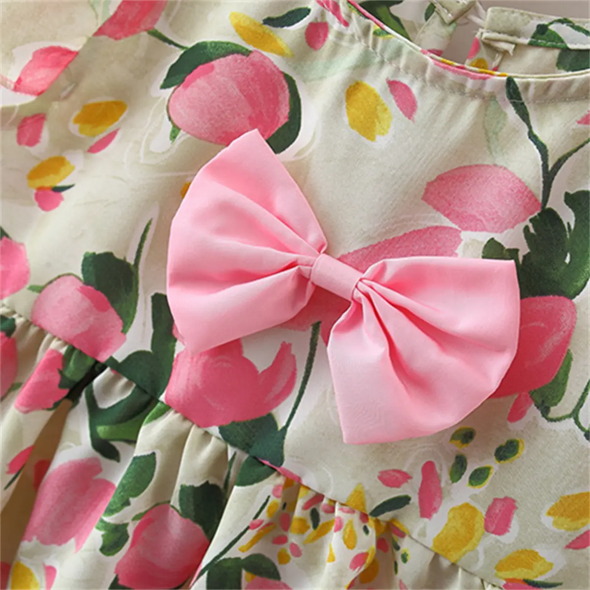 2/piece set of summer new girls short sleeved shorts set baby girl peach print bow small flying sleeve set