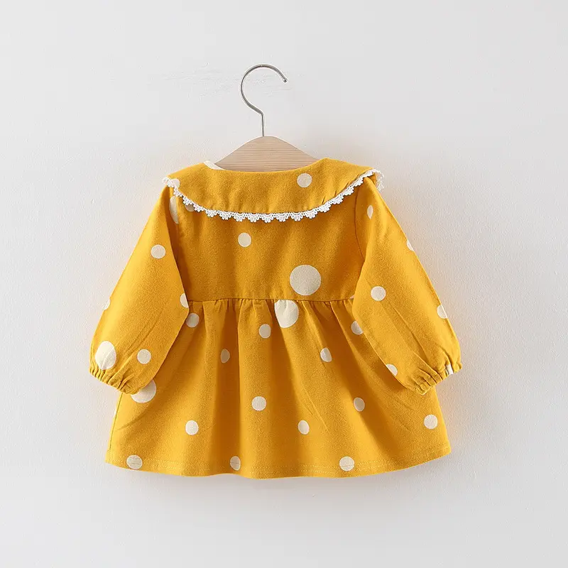 Spring and Autumn Baby Girl Clothes Baby Girl Fashion Doll Collar Long Sleeve Top Bow Polka Dot Printed Bottom Shirt
