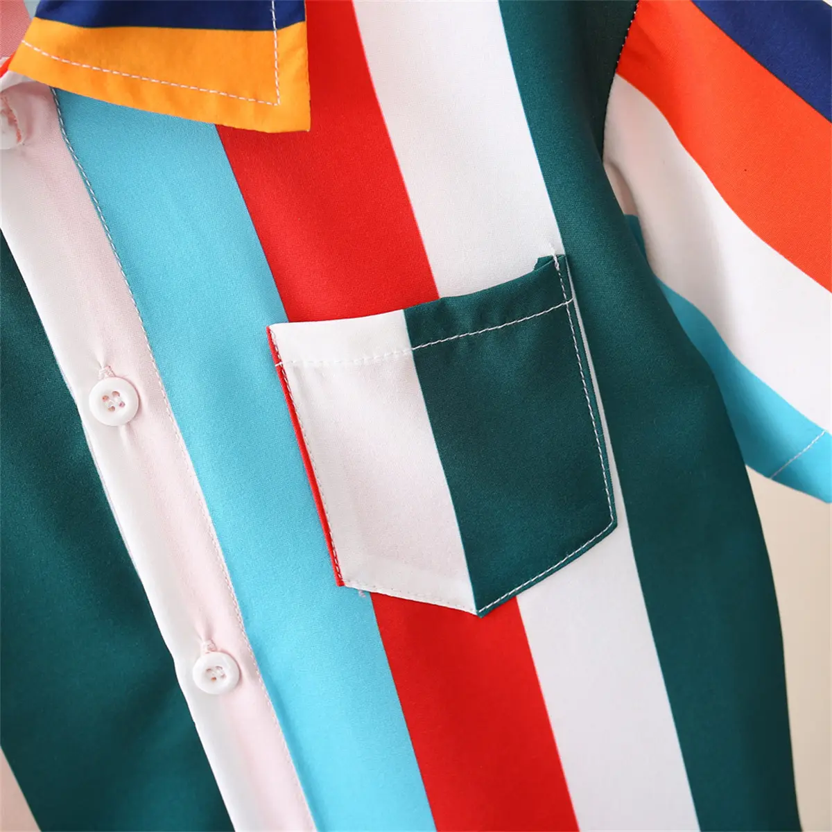 Summer (0-3) Boys Baby Short Sleeved Colorful Striped Printed Shirt Children's Short Sleeved Top T-shirt Shirt Casual Shirt