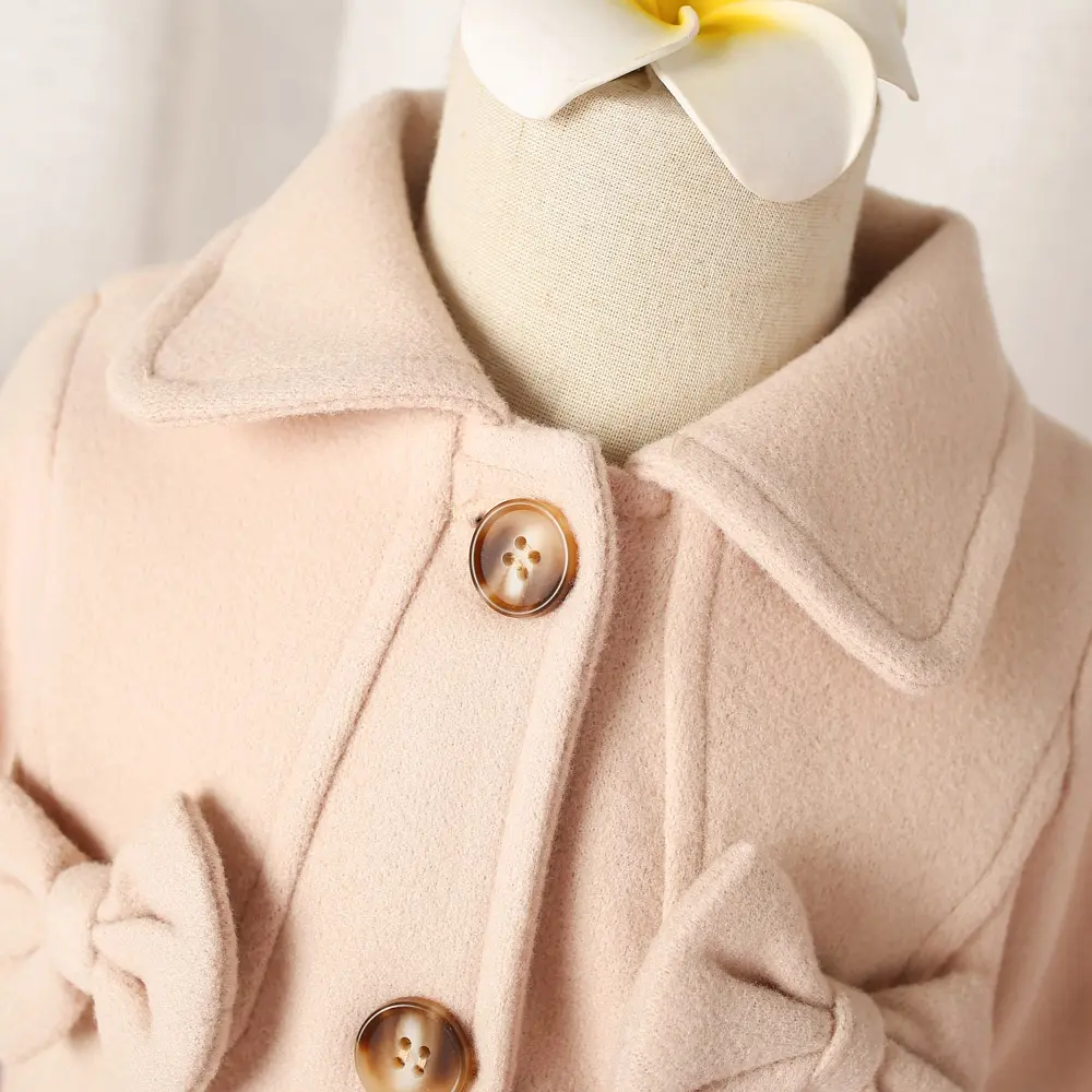 Spring and Autumn Girls' Coat Baby Girls' Solid Color Double Bow Single breasted Decorative Casual Windbreaker Jacket