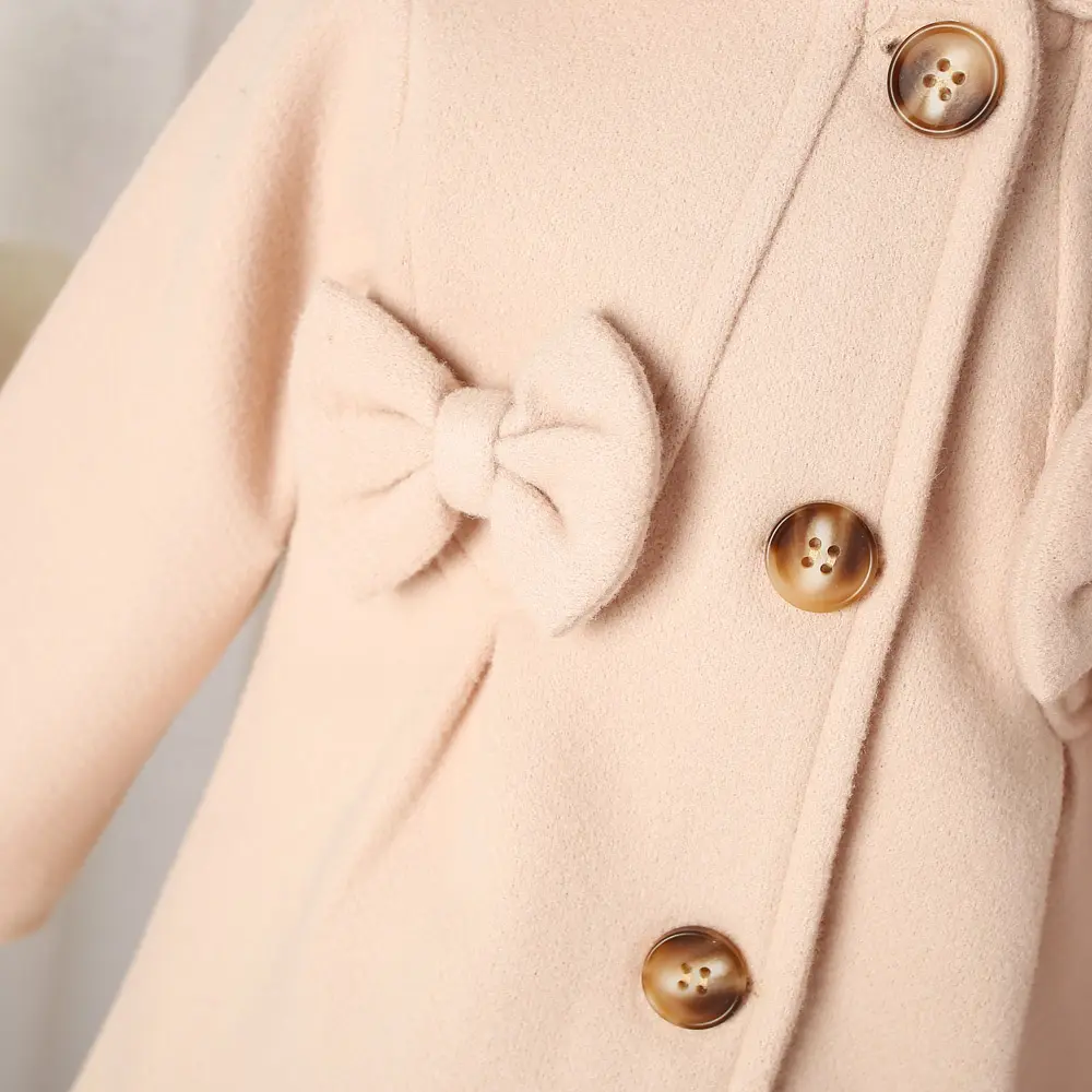 Spring and Autumn Girls' Coat Baby Girls' Solid Color Double Bow Single breasted Decorative Casual Windbreaker Jacket