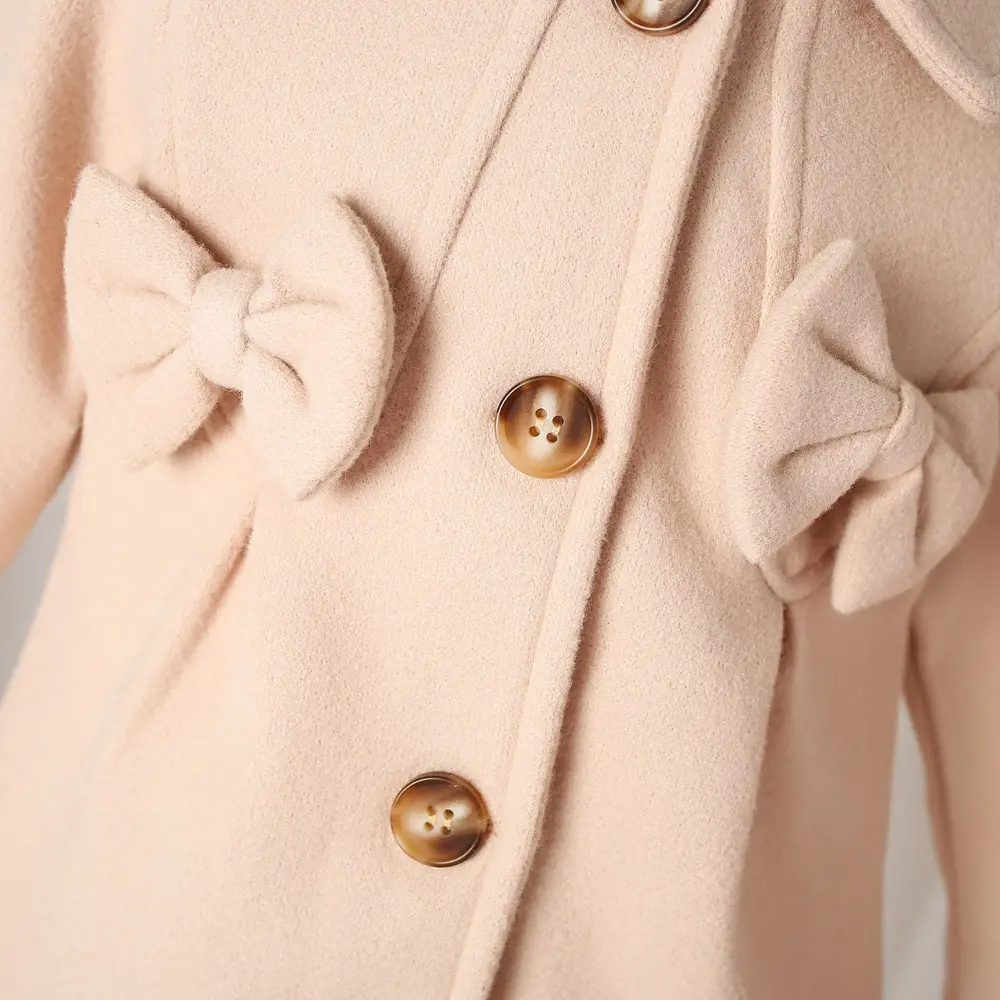 Spring and Autumn Girls' Coat Baby Girls' Solid Color Double Bow Single breasted Decorative Casual Windbreaker Jacket