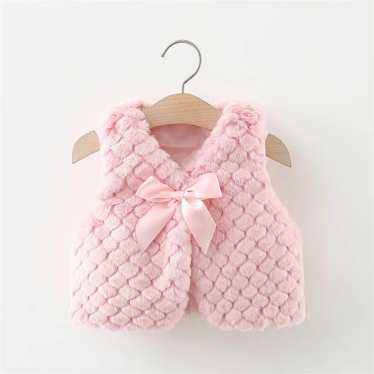 Toddler Winter Fury Coat Baby Girl Bowknot Solid Color One Button Loose And Versatile Outerwear Artificial Fur Vest