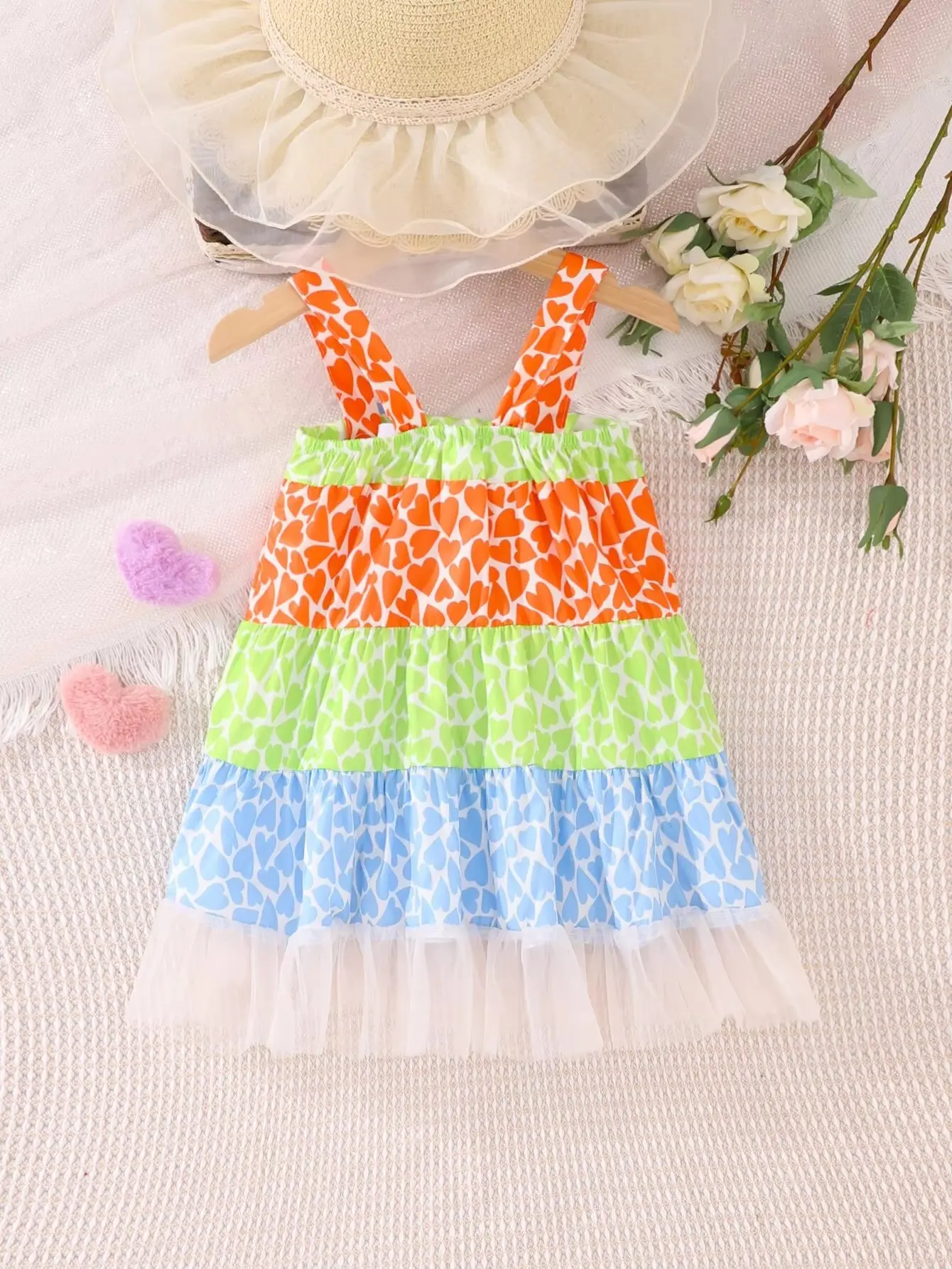 Summer Baby Girl New Holiday Wind Beach Beach Dress Sweet Comfort Breathable Love Patchwork Print Halter Lace Skirt Vest Dress