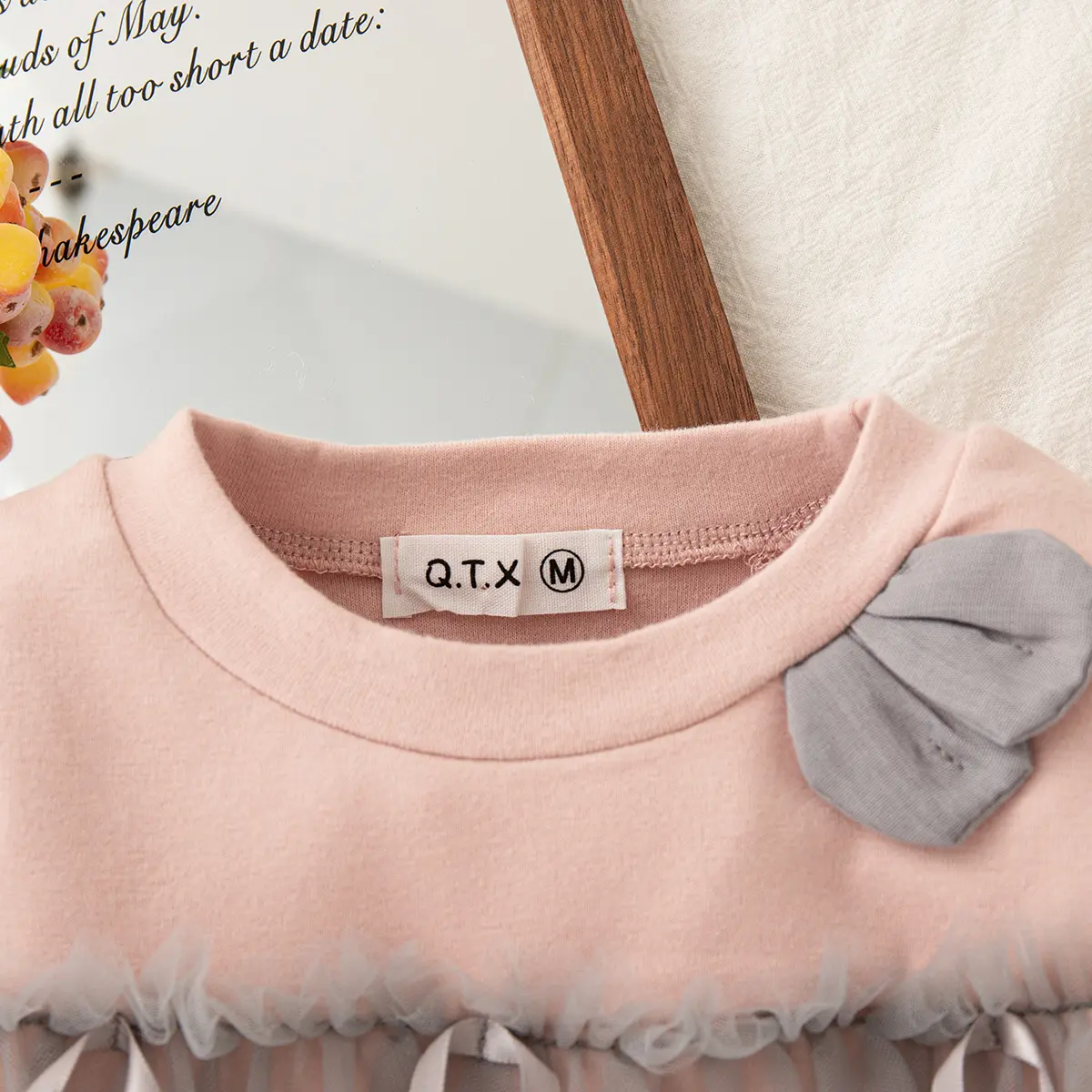 Costumes For Girls 2025 Autumn New Long Sleeved Girl Clothing Sweet Solid Color Mesh Little Ear Baby Tops