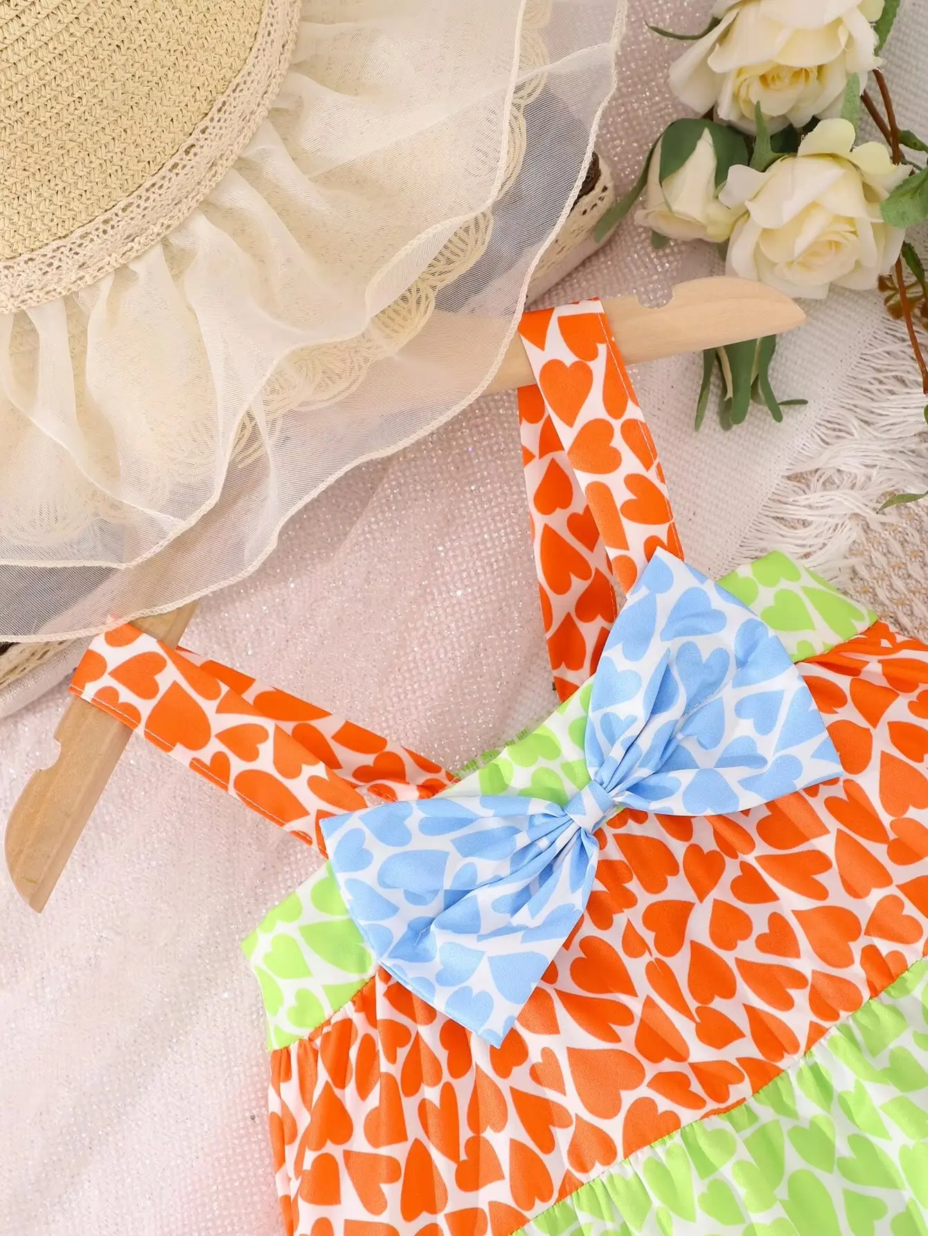 Summer Baby Girl New Holiday Wind Beach Beach Dress Sweet Comfort Breathable Love Patchwork Print Halter Lace Skirt Vest Dress