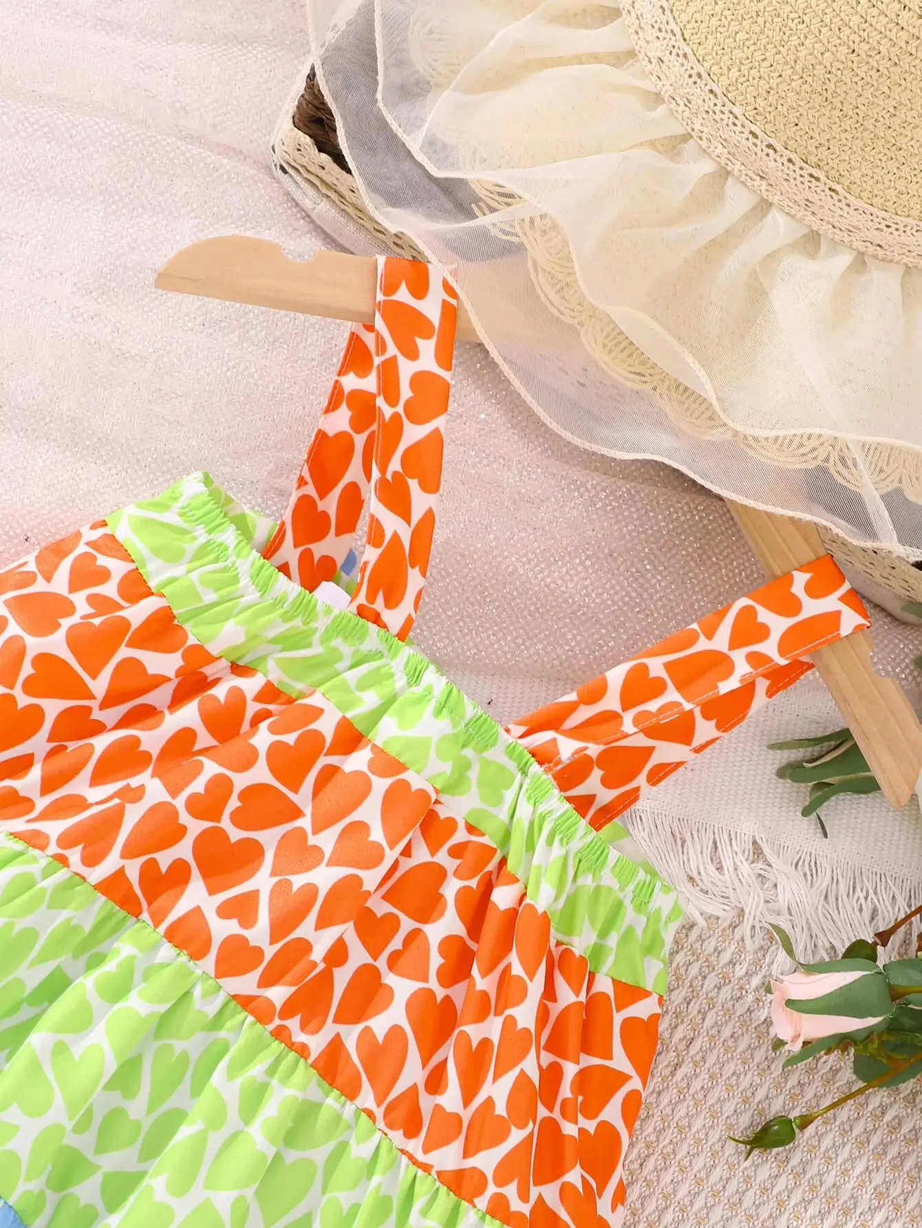 Summer Baby Girl New Holiday Wind Beach Beach Dress Sweet Comfort Breathable Love Patchwork Print Halter Lace Skirt Vest Dress