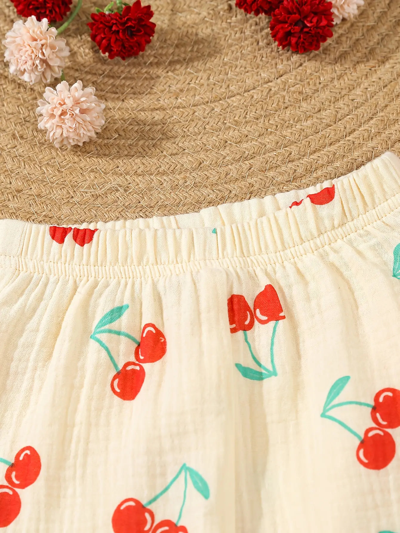2pieces New Spring/Summer Baby Girls Lovely Cherry Print Outdoor Camping Leisure Comfortable Mosquito Repellent Pants