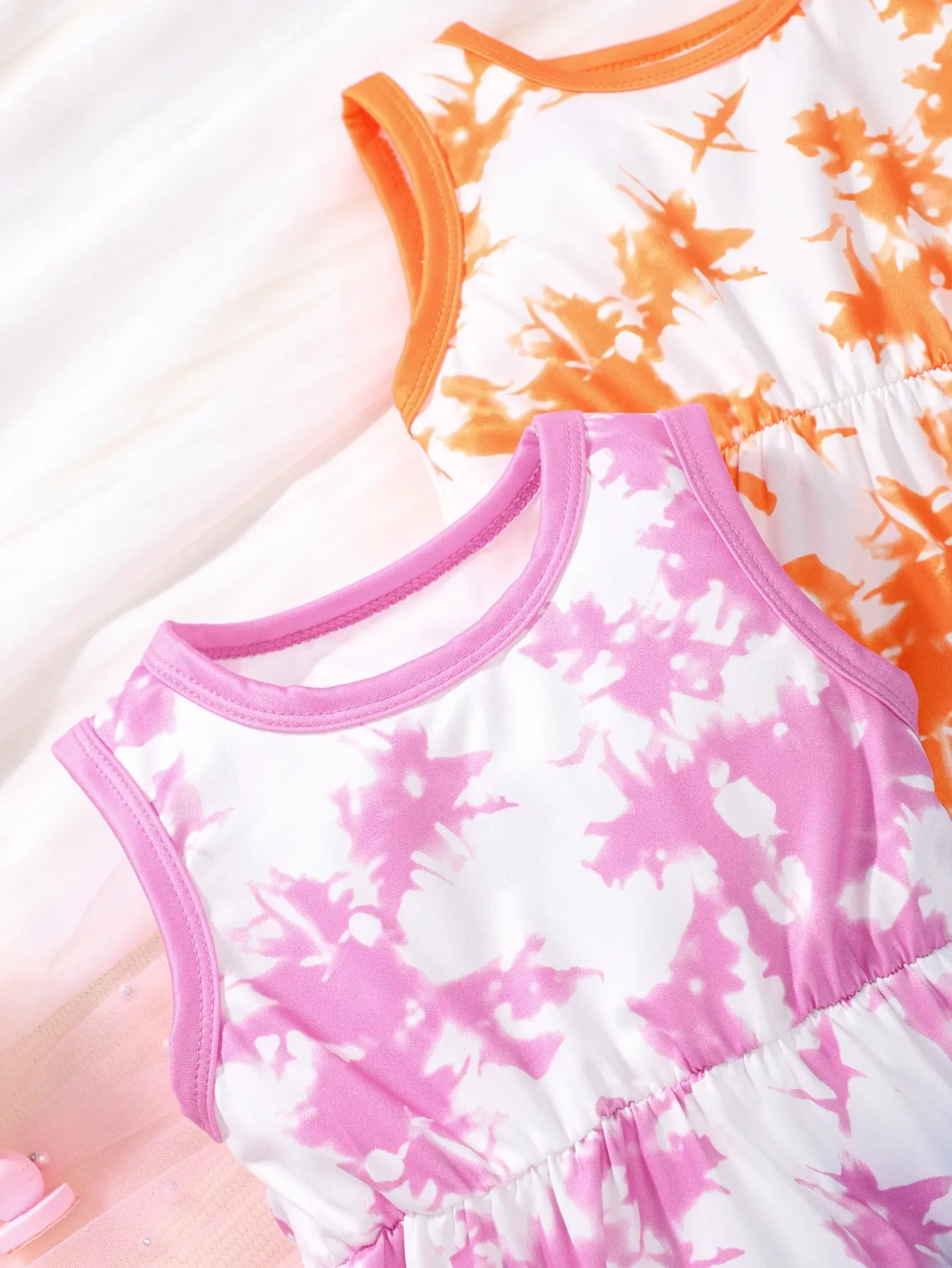 Summer Baby Girl Vest One-Piece Dress Girls' Tie-Dyed And Body-Wrapped Triangular Halter Dress 3 Pieces
