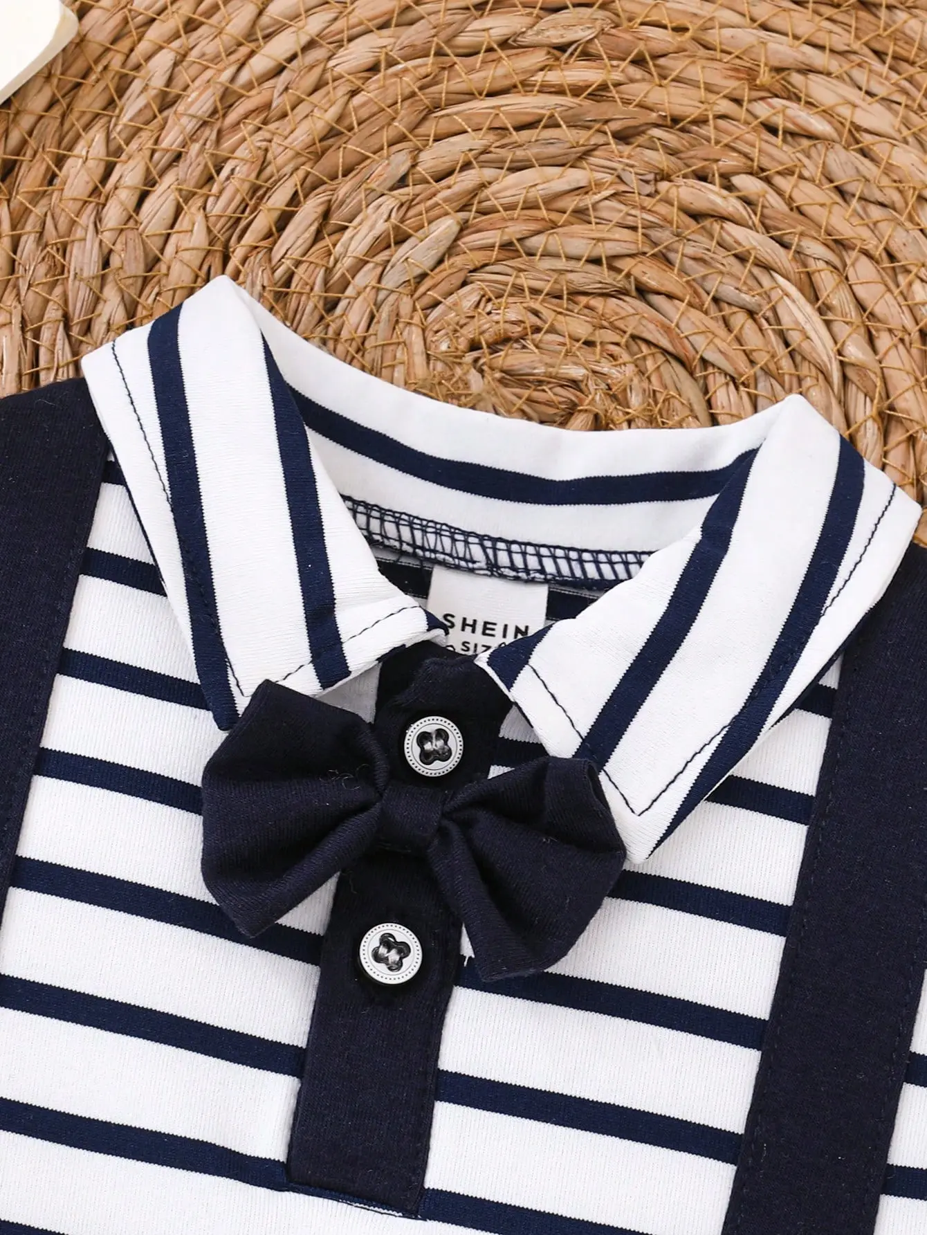 New Newborn Clothes Rompers Polo Neck Tie Blue And White Patchwork Striped Short Sleeve Triangle T-Shirt Fashion Outdoor