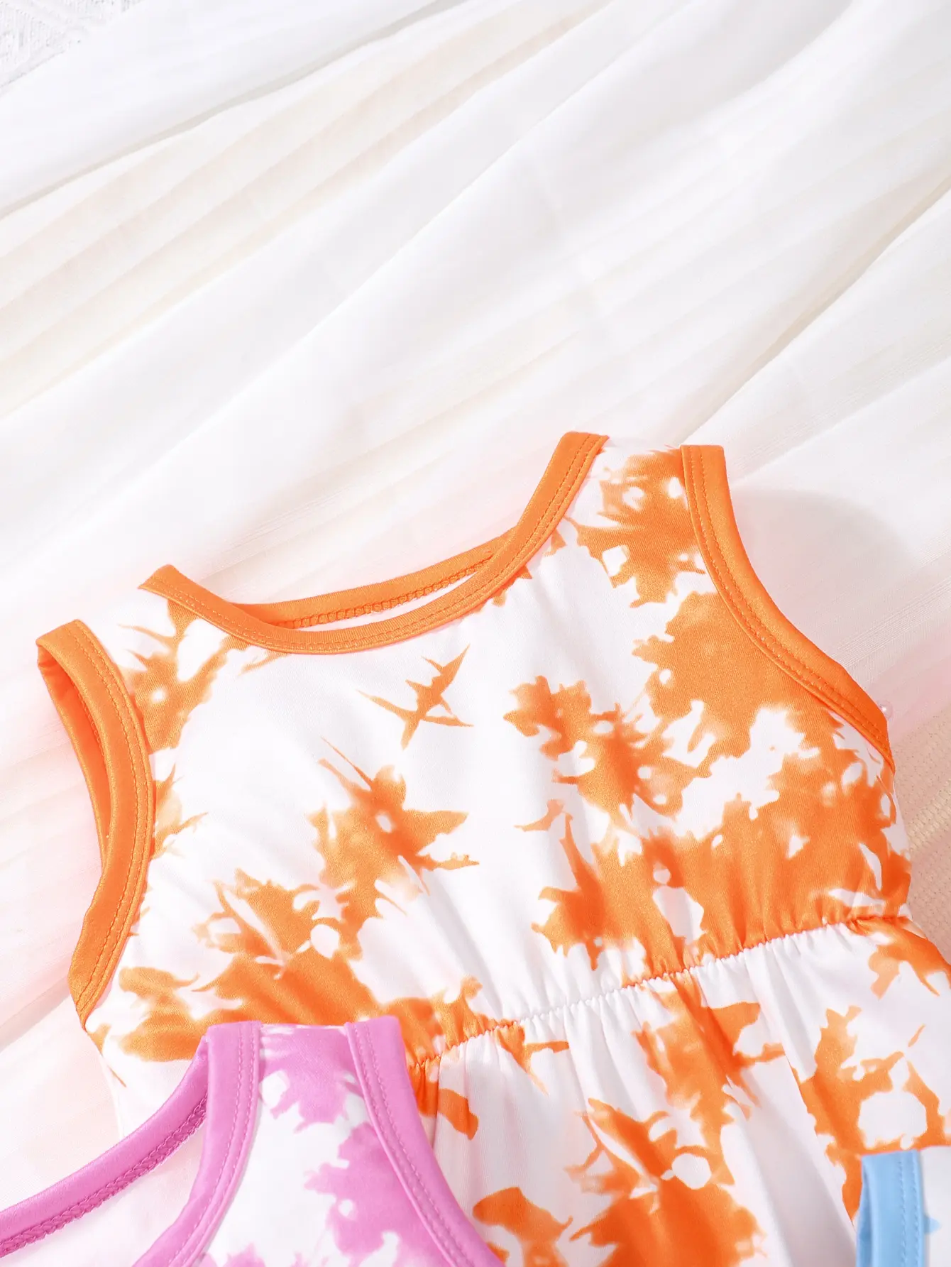 Summer Baby Girl Vest One-Piece Dress Girls' Tie-Dyed And Body-Wrapped Triangular Halter Dress 3 Pieces
