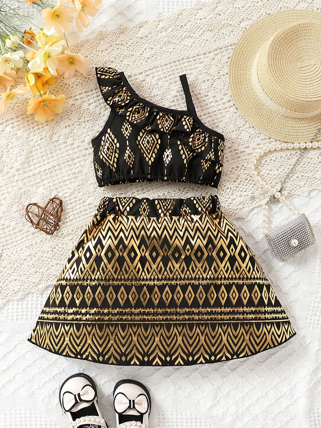 Summer Baby Girl Off-The-Shoulder Sleeveless Top And Skirt Set For A Comfortable Two-Piece Banquet Formal Wear