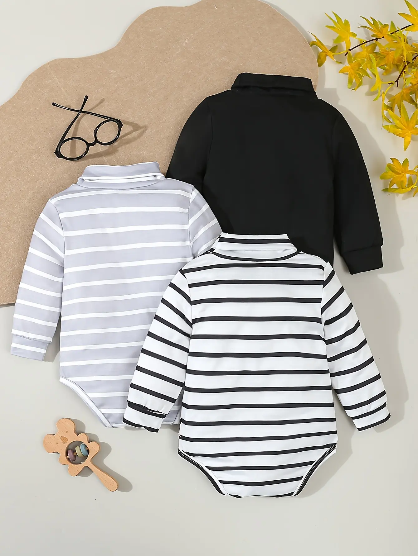 Spring And Autumn's New High-Neck Triangular Hatchcoat 3-Piece Casual And Simple Striped Jumpsuit For Baby Boys
